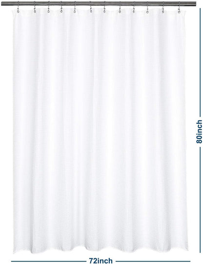 Extra-Long Shower Curtain 80" Height - Honeycomb Waffle Weave & Cotton Blend, Hotel Luxury & Spa, Heavy Weight Fabric, Washable - White, 72X80