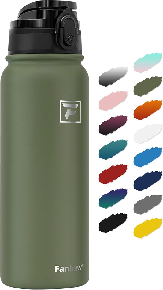 20 Oz Insulated Stainless Steel Vacuum Water Bottle with Anti-Dust Pop-Open Lid - for Kids, Women, Men | Leak & Sweat Proof (Olive Green)
