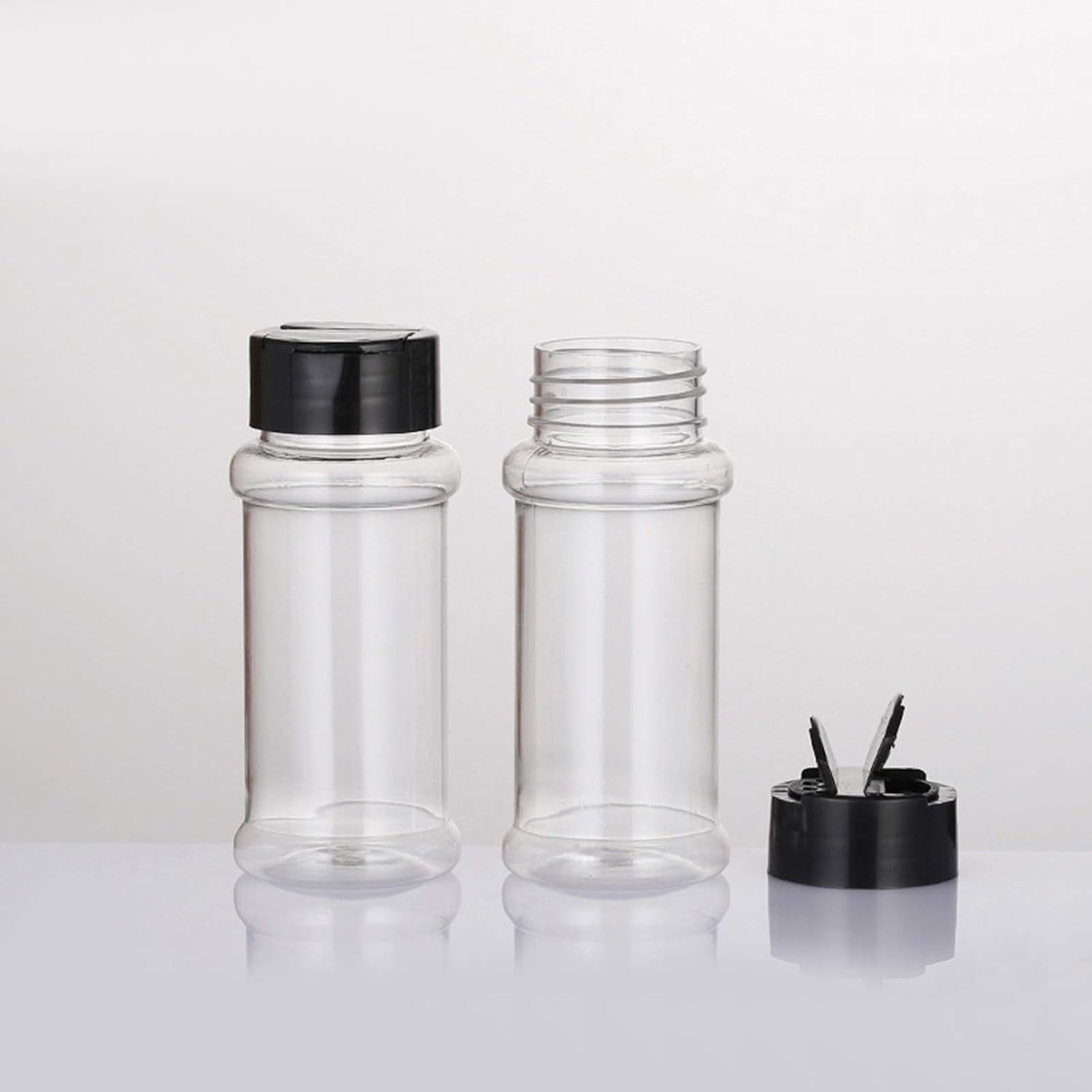 12 PACK - 3.3 Oz Plastic Spice Jars Bottles Containers with Black Screw Lids to Pour or Shake - Perfect for Storing Spice, Herbs and Powders - Lined Cap - BPA Free
