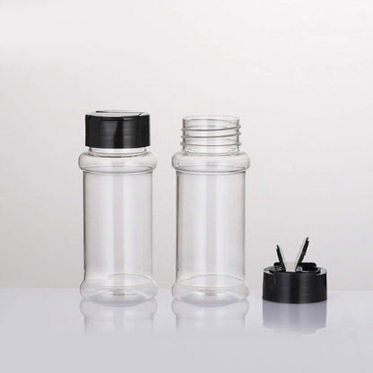 12 PACK - 3.3 Oz Plastic Spice Jars Bottles Containers with Black Screw Lids to Pour or Shake - Perfect for Storing Spice, Herbs and Powders - Lined Cap - BPA Free
