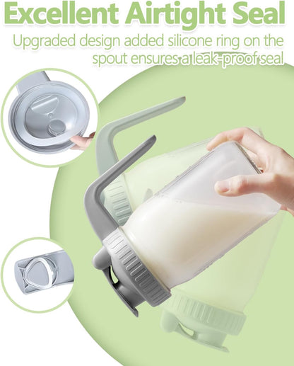 32Oz Glass Pitcher with Lid & V-Shaped Pour Spout - 1 Quart Breastmilk Pitcher Double Leak Proof, Creamer Container for Sun Tea, Juice, Cold Brew Coffee, Breastmilk Storage Container