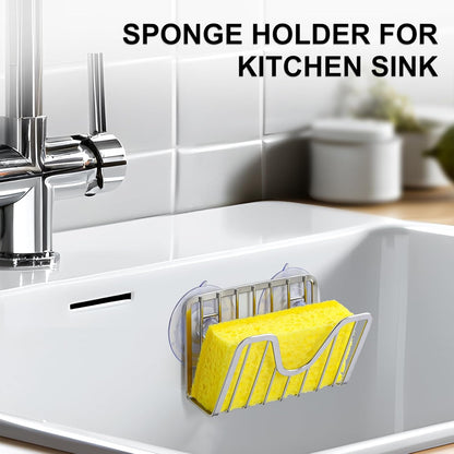 Sponge Holder with Suction Cups - Sink Caddy Organizer for Sponges, Scrubbers, Dish Brush, Soap - Bathroom & Kitchen Accessories - 304 Stainless Steel, Neverrust