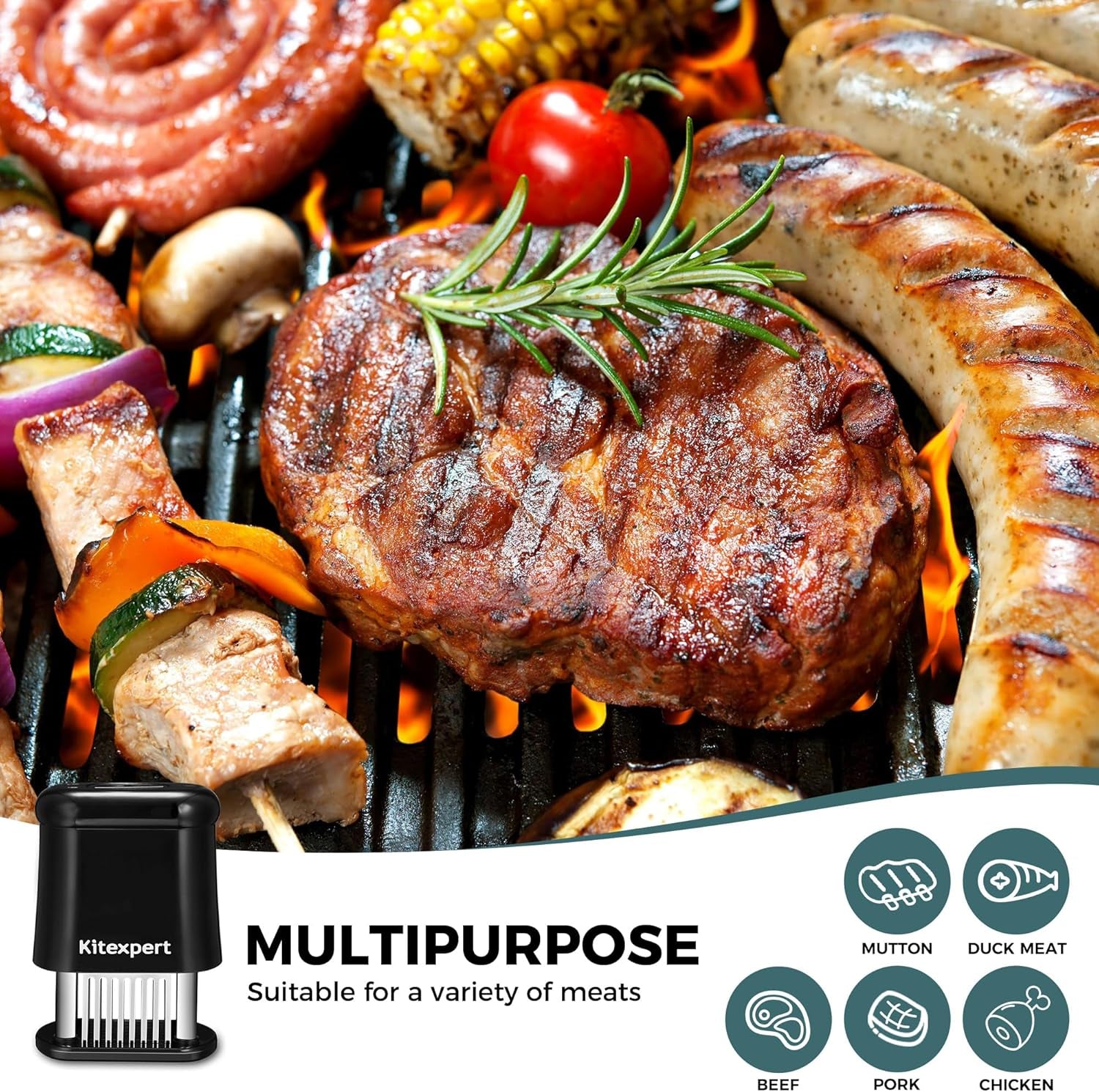 Meat Tenderizer Tool with 56 Stainless Steel Ultra Sharp Needle Blade, Durable Meat Tenderizer with Safety Lock, Chicken Tenderizer for Beef, Steak, Meat Tenderizer Machine