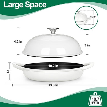 Dutch Oven for Bread Baking, 5.5 Quart Enameled Cast Iron Bread Oven with Lid, round Bread Pan for Homemade Sourdough Baking, Easy to Clean & Dome Lid, White