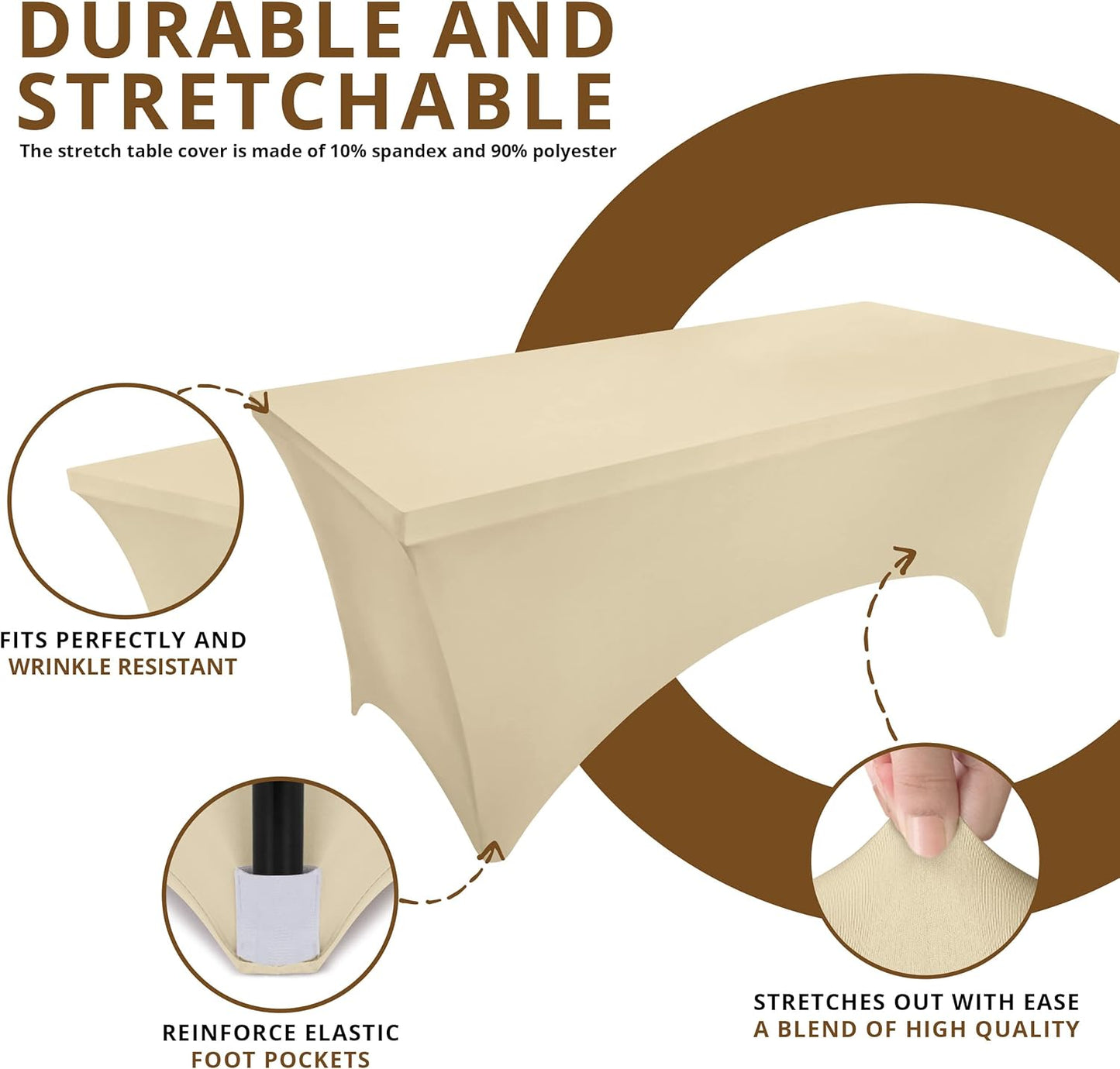 Spandex Tablecloth 2 Pack [6FT, Champagne] Tight, Fitted, Washable and Wrinkle Resistant Stretch Table Cloth Rectangle Cover for Trade Show, Weddings & Parties [72Lx30Wx30H Inch]