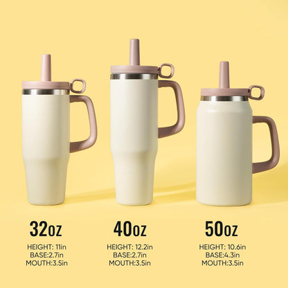 32Oz Water Bottle with Straw, Tumbler with Handle & Lid, Insulated Water Bottle with Straw Cover Cap, Travel Coffee Mug for Hot/Iced Water, Tea or Coffee, Bpa-Free, Cupholder Friendly, Khaki