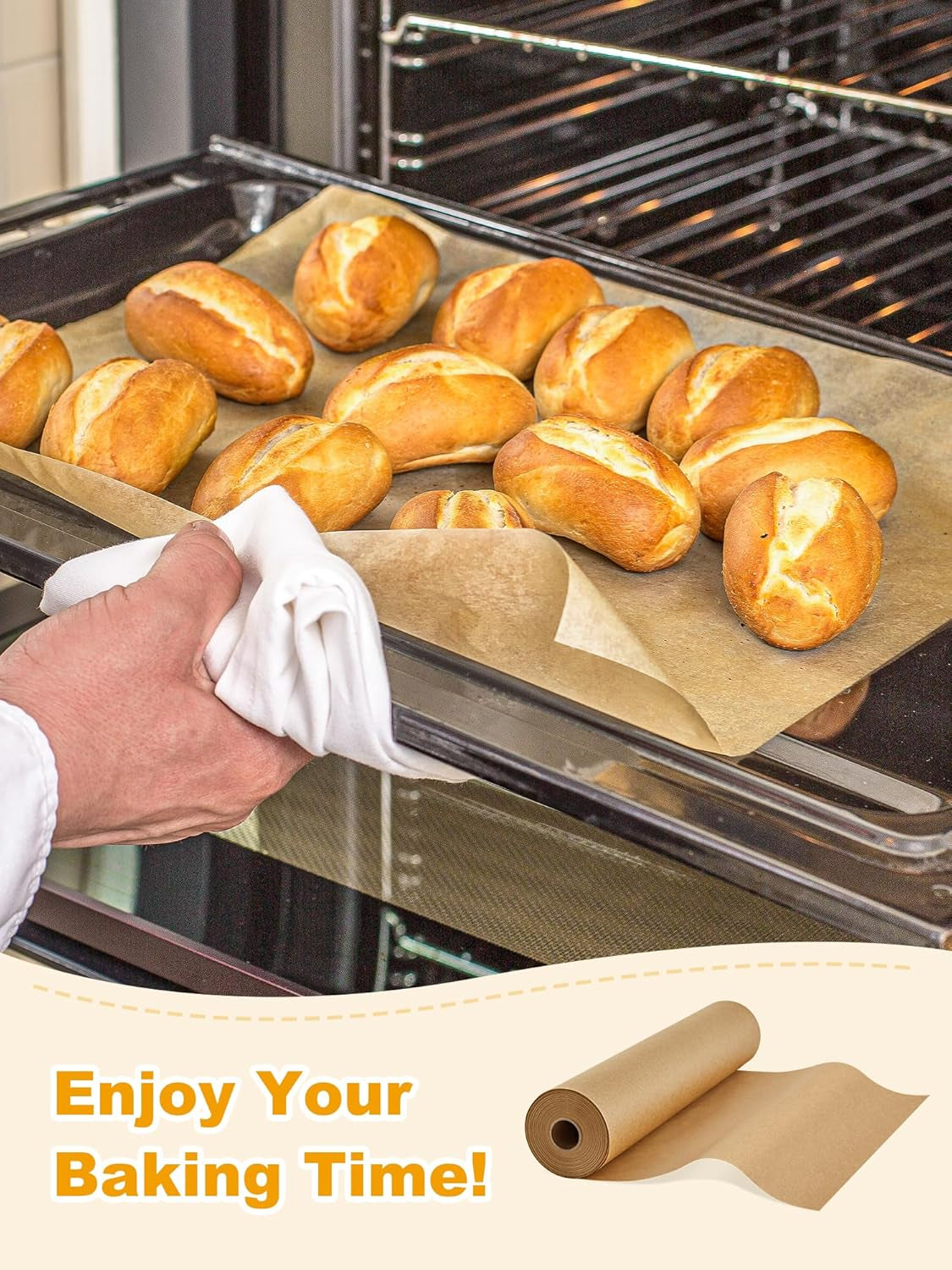 Parchment Paper Roll for Baking, 13 in X 278 Ft, 300 Sq.Ft, Non-Stick Baking Paper Sheets with Slide Cutter, Heavy Duty Extra Long, for Kitchen Baking Cooking Grilling Steaming, Unbleached