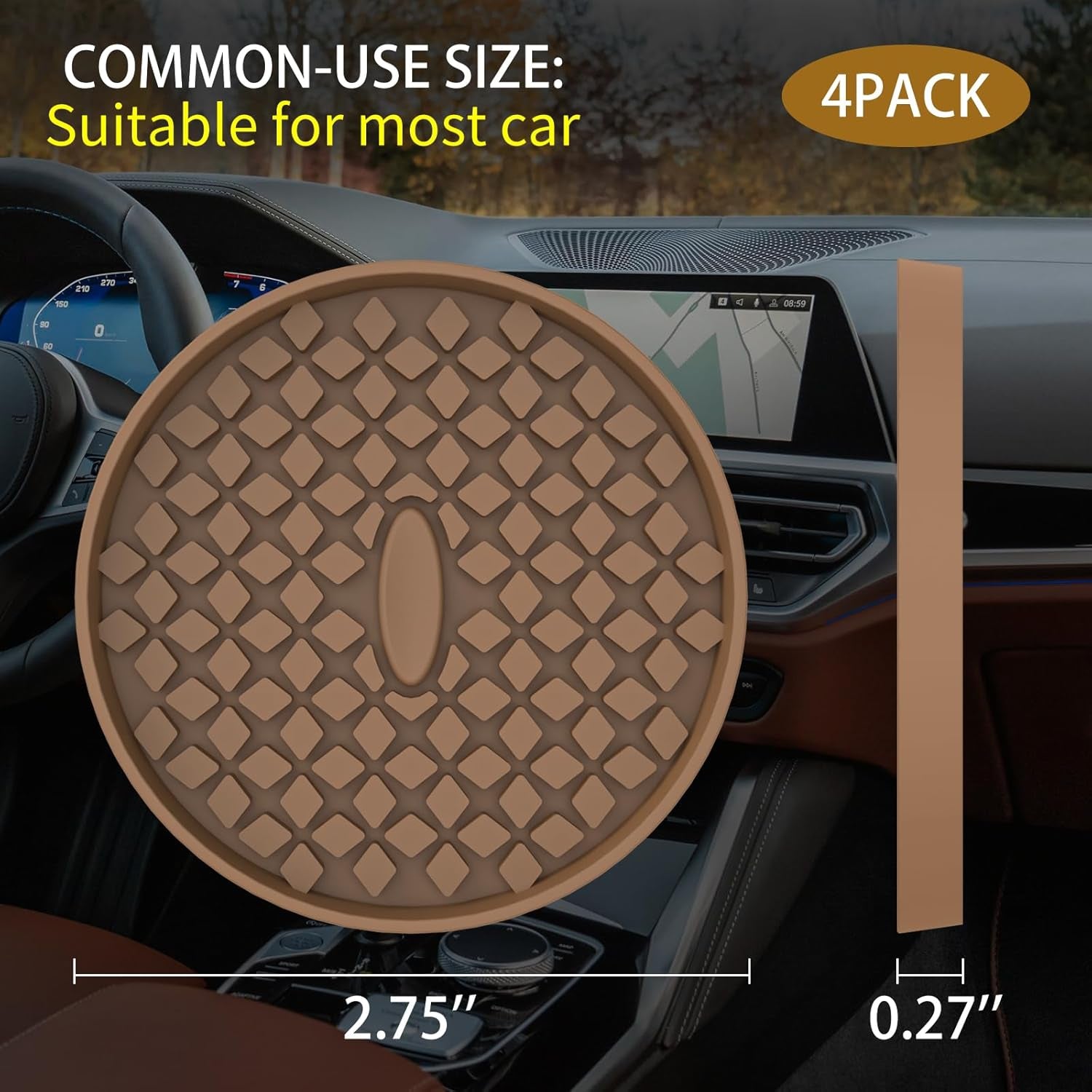 Car Cup Coasters [4 Pack] Silicone Car Coasters/Cup Mats, Non-Slip Recessed Car Interior Accessories Coffee