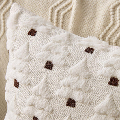 Christmas Tree Decorative Pillow Covers Faux Fur Wool Throw Pillows Soft Plush Cushion Covers Set of 2 Xmas Home Decor Winter Holiday for Sofa Couch Livingroom Bed 18X18 Inch Cream