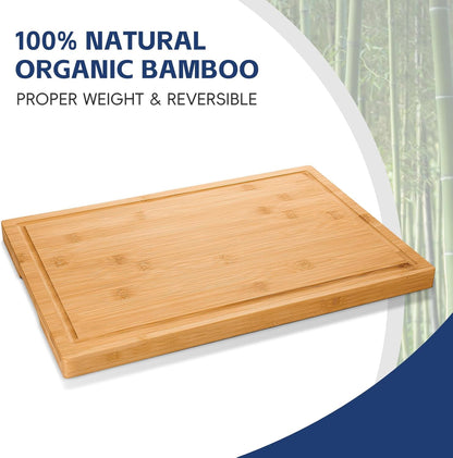 3-Piece Bamboo Cutting Boards for Kitchen, Heavy Duty Bamboo Cutting Board with Juice Groove, Wood Cutting Board Set for Meat, Vegetables