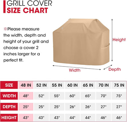 BBQ Grill Cover for Outdoor Grill 48 Inch, Heavy Duty Waterproof 2 Burner BBQ Cover, Compatible with Weber Char-Broil and Nexgrill Gas Grills, All Weather Protection, Light Brown