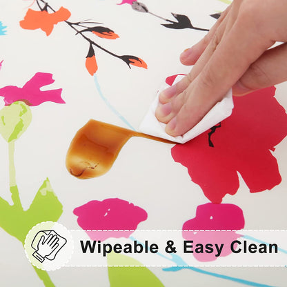 round Tablecloth, Fitted Table Cover with Umbrella Hole, 100% Waterproof, Elastic Edge, Flannel Backing, Plastic Table Cloth Fit 45"-56" round Tables for Patio, Picnic, Outdoor, Flowers