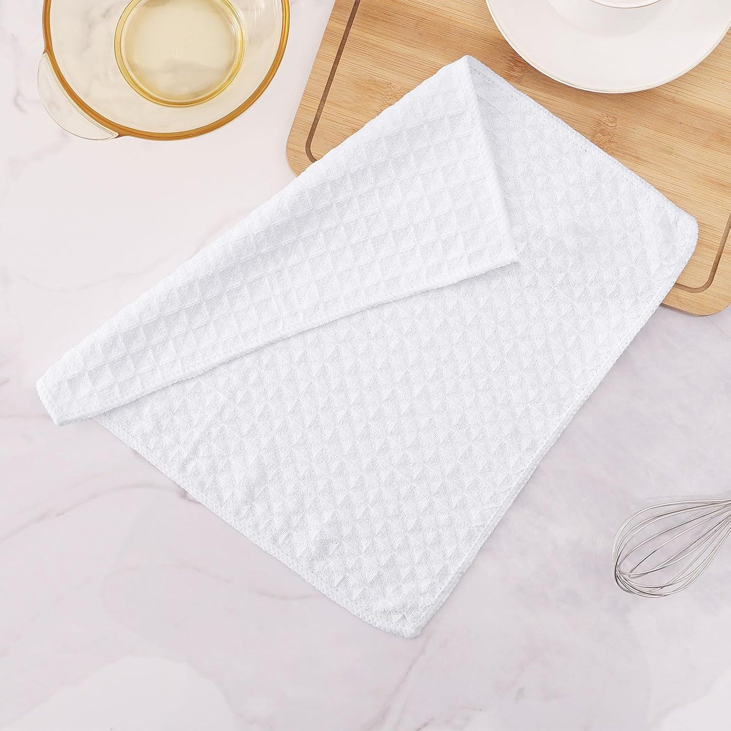 Microfiber Waffle Weave Kitchen Dish Cloths, 12 X 12 Inch Ultra Absorbent and Solid Color Dish Towels for Kitchen Fast Drying Dishcloth for Washing Dishes, 6 Pack, White