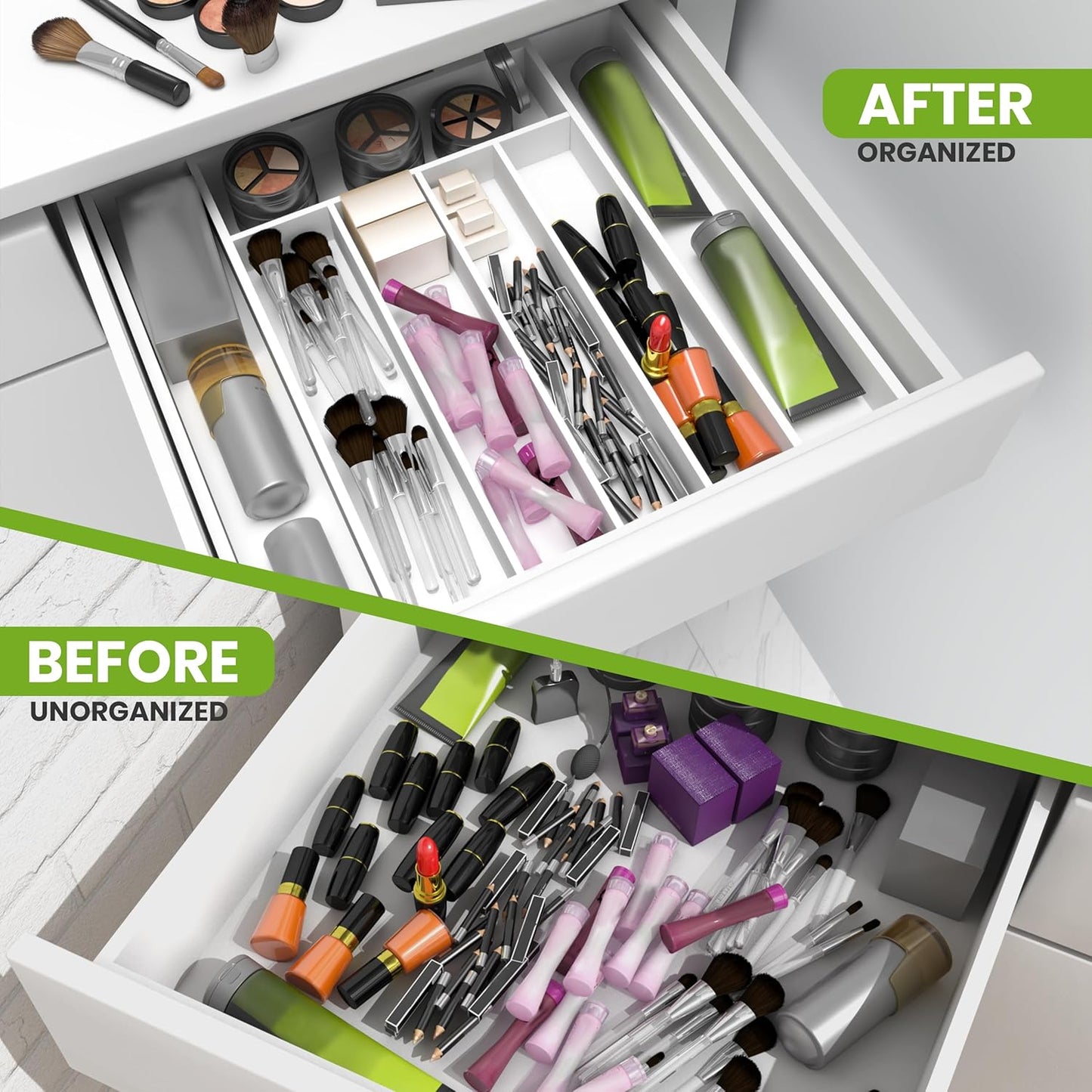 Expandable Bamboo Utensil Drawer Organizer, Silverware Organizer for Cutlery, Flatware Holder (5-7 Slots, White) - Pack of 1