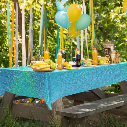 Holographic Tablecloth in Pink, Purple, Blue, and Fuchsia Red - 40" x 108" - Iridescent Plastic Table Decor for Valentine's Day, Birthday Parties, Halloween, and Bachelorette Celebrations