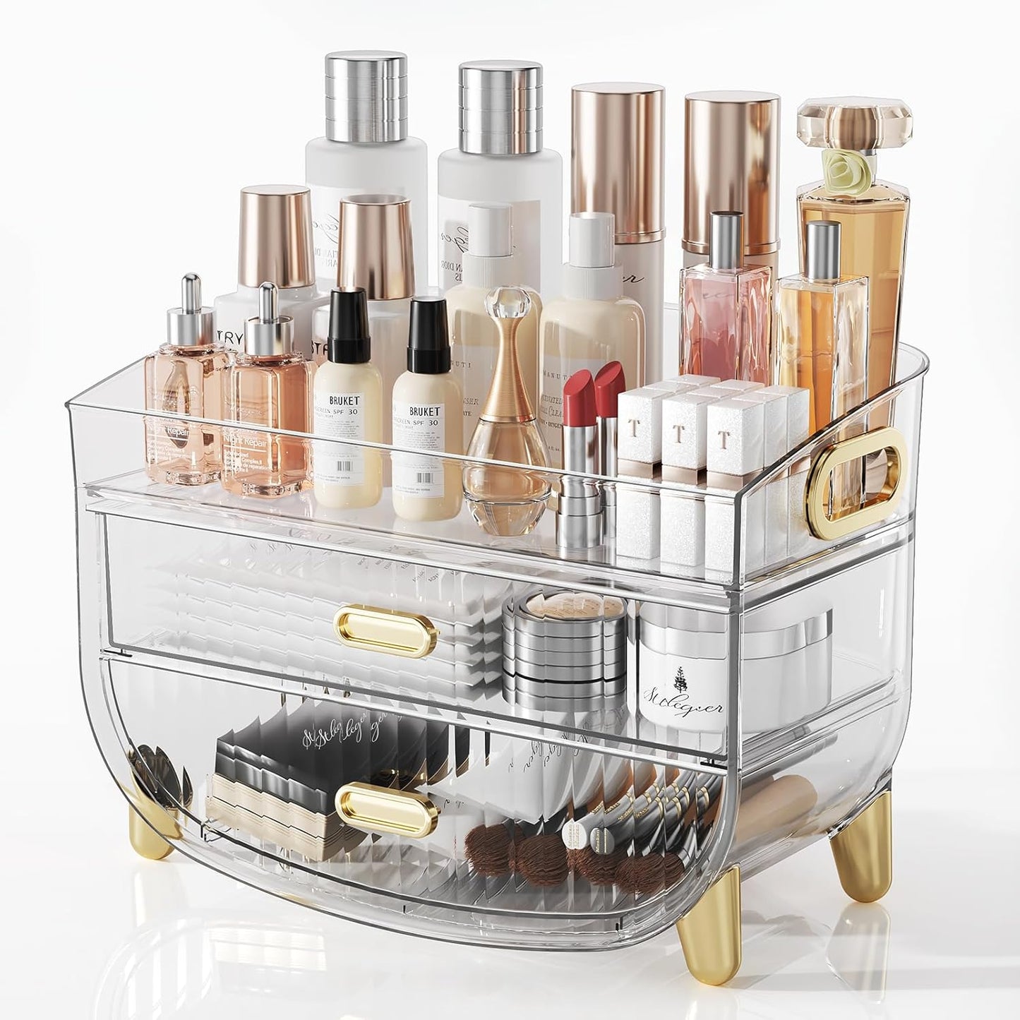Makeup Organizer with Drawers, Bathroom Counter Organizers and Storage, Transparent Design Keeps Items Visible and Dust-Free, Simple and Stylish for Bath Linen Sets, Vanity, Skincare, Clear