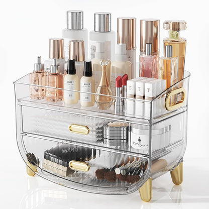 Makeup Organizer with Drawers, Bathroom Counter Organizers and Storage, Transparent Design Keeps Items Visible and Dust-Free, Simple and Stylish for Bath Linen Sets, Vanity, Skincare, Clear