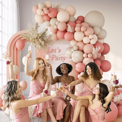 141Pcs Dusty Pink Balloon Arch Kit, Dusty Rose Balloons with Nude White Sand Light Pink Balloons, Boho Balloon Arch Kit for Bridal Wedding Baby Shower Birthday Party Decorations