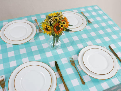 3 Packs Aqua and White Checkered Tablecloths 54 X 108 Inches Disposable Plastic Gingham Tablecovers Waterproof Rectangle Picnic Party Table Covers for Birthday Party Supplies Christmas