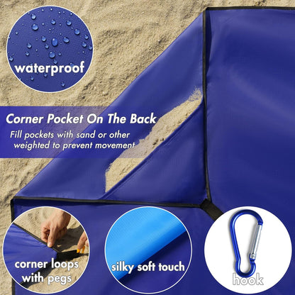 Beach Blanket Waterproof Sandproof, Extra Large 78" X 82" Beach Mat Oversized for 4-7 Adults, Portable Beach Accessories Lightweight Outdoor Blanket for Picnic, Travel, Camping, Hiking(Blue)