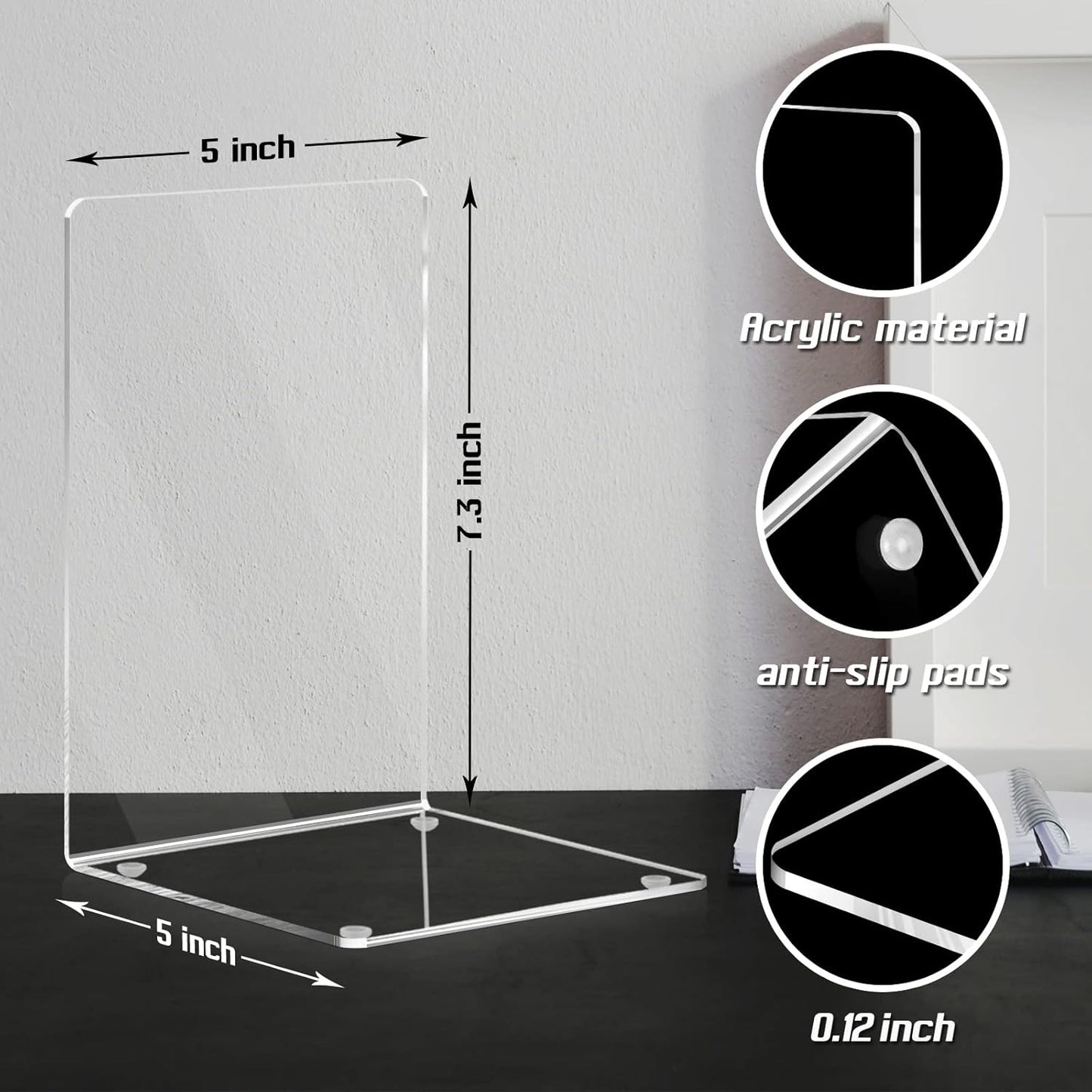 Book Ends, 8 Pcs Book Ends Acrylic Bookends for Shelves, Clear Book Holder Stand, Non-Skid Decorative Bookend, Study Book Organizer for Home Library Office, 5 X 5 X 7.3 Inch