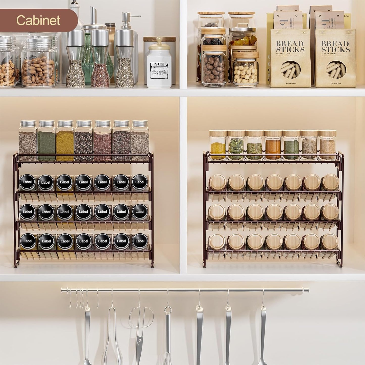 4 Tier Spice Rack Organizer for Cabinet, Detachable Spice Rack for Countertop, Freestanding Spice Organization for Cabinet, Seasoning Organizer for Kitchen Pantry (13.4" Wx11.2 H, No Jars)
