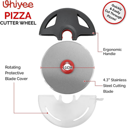 Pizza Cutter Wheel,  Heavy Duty Pizza Slicer, Stainless Steel Large Pizza Wheel Blade with Safety Rotating Guard, Thickened Blade Ergonomic Handle Cut through Crust with Ease, Gray