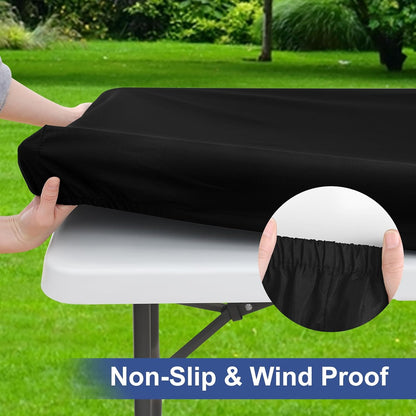 6 Foot Rectangle Elastic Fitted Tablecloth, Waterproof Fabric Table Cover, Washable Polyester Table Cloth for Dinner, Party, Fall (Black, 30" X 72")