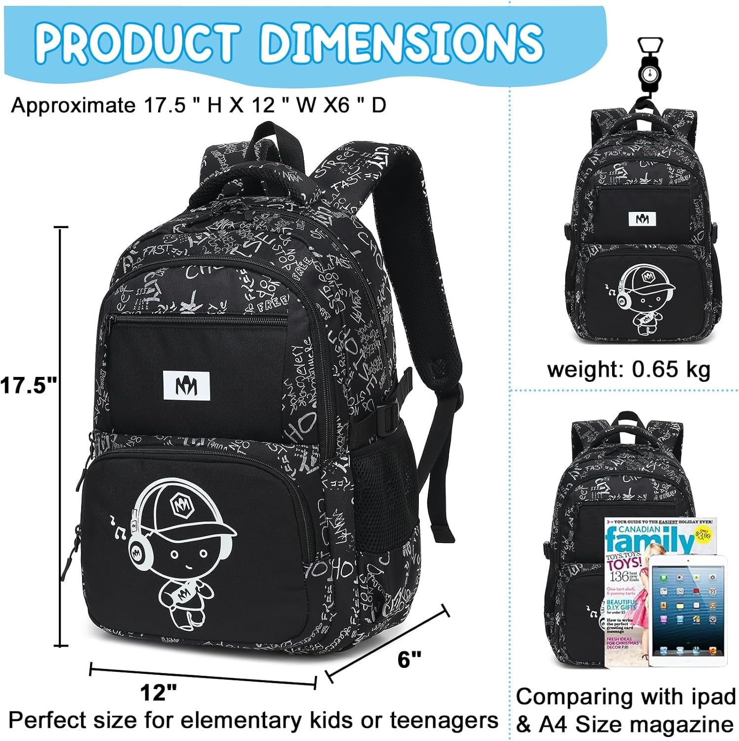 Kids Backpack Boys Camo Bookbag Teens Elementary School Bag Daypack Travel Back Pack Middle School (Grey Letter)