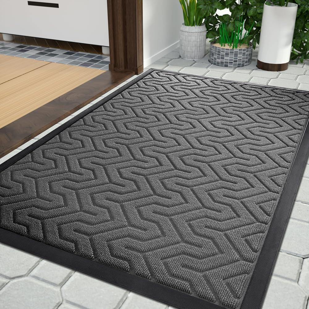 Door Mat, All-Season Outdoor Indoor Doormat for Home Entrance Floor, Heavy Duty Non Slip Front Door Mats Outdoor, Garage and Garden, 29.5 X 17 Inch, Grey+Black