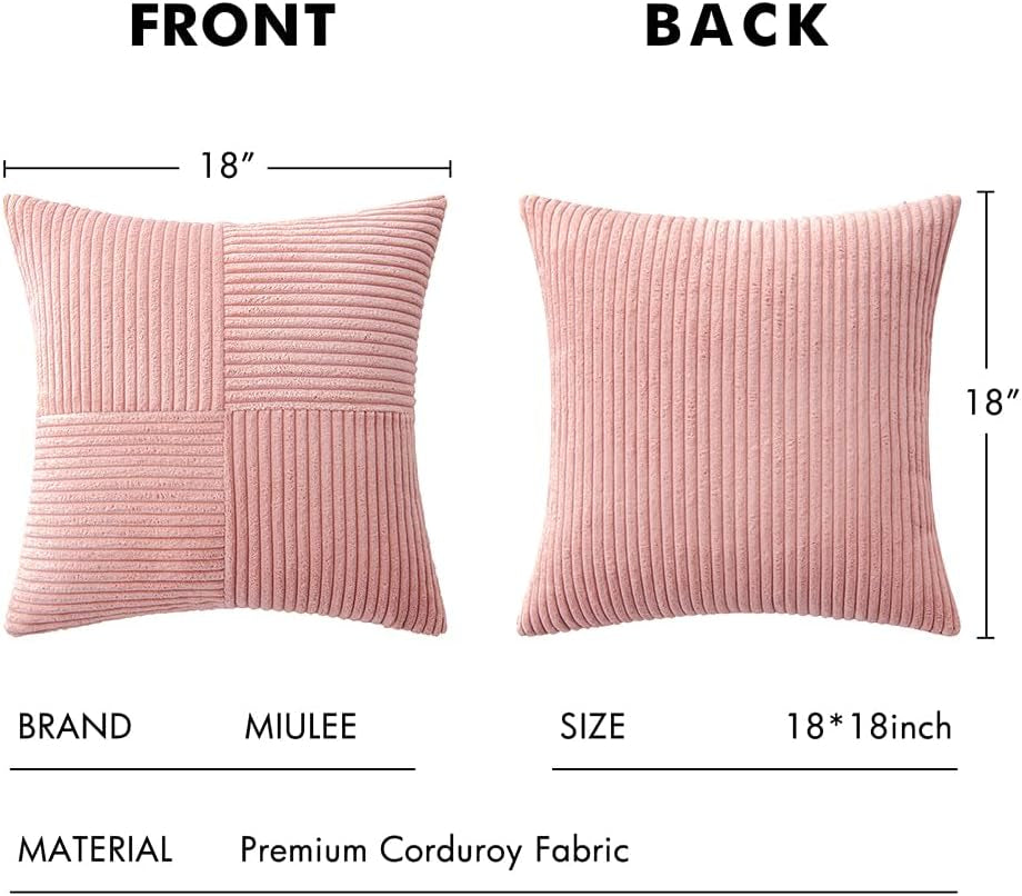 Blush Pink Corduroy Pillow Covers Pack of 2 Boho Decorative Spliced Throw Pillow Covers Soft Solid Couch Pillowcases Patchwork Cushion Covers for Living Room Bed Sofa 18X18 Inch Valentines Day