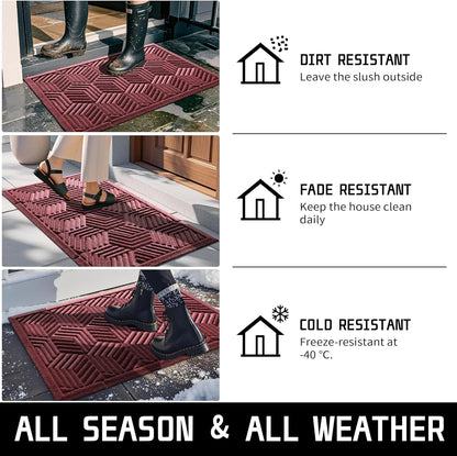 Door Mat outside Entrance, 29.5X17 Inch, All-Season Indoor Outdoor Welcome Mat, Heavy Duty Natural Rubber, Non-Slip, Resist Dirt, Stain and Fade Resistant, Low Profile, Easy Clean Patio, Red