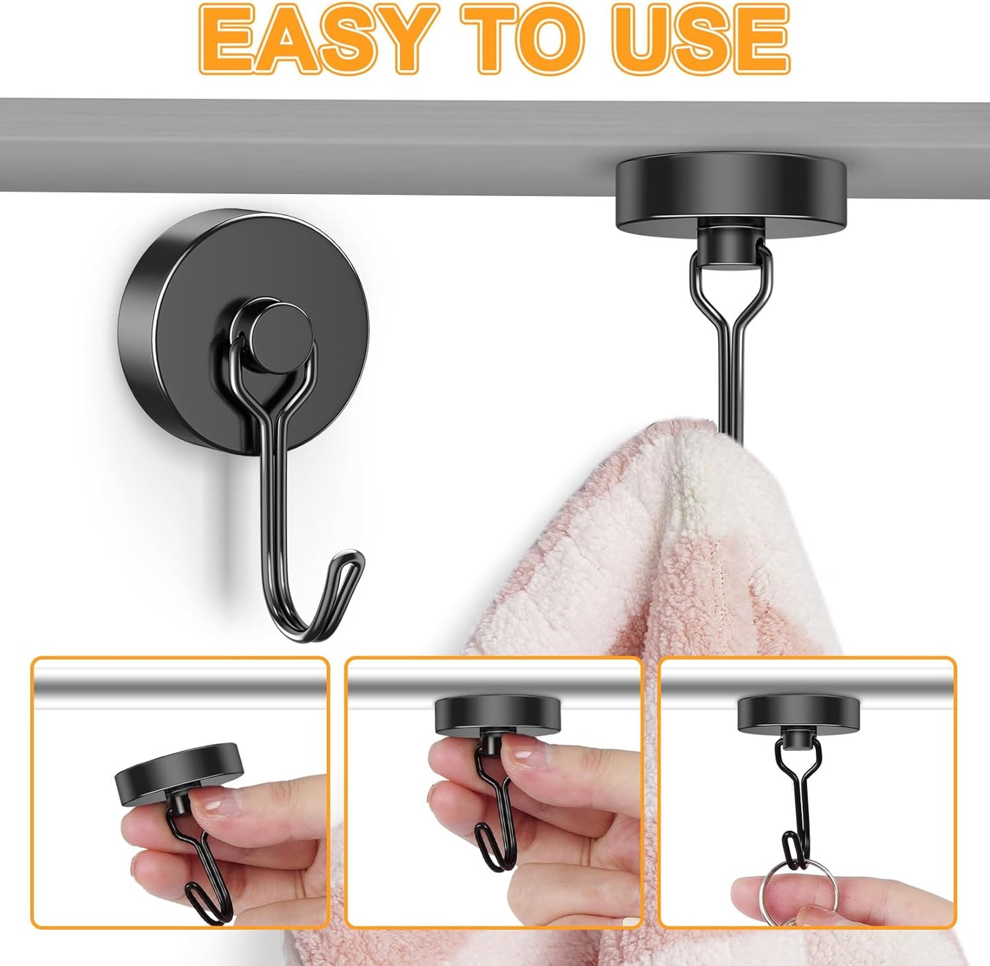 Heavy-Duty 4-Pack 110LBS Magnetic Hooks - Essential Cruise Cabin Accessories, Versatile Swivel Hooks for Kitchen, Garage, Classroom, and Grill