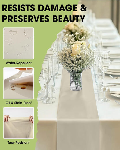 Ivory Plastic Table Runners - 10 Pack, 14'' X 108'', Water Resistant & Disposable Cream Centerpiece Decorations for Table Cloth, Wedding, Birthday, Holiday, Baby Shower, Beige Home Decor