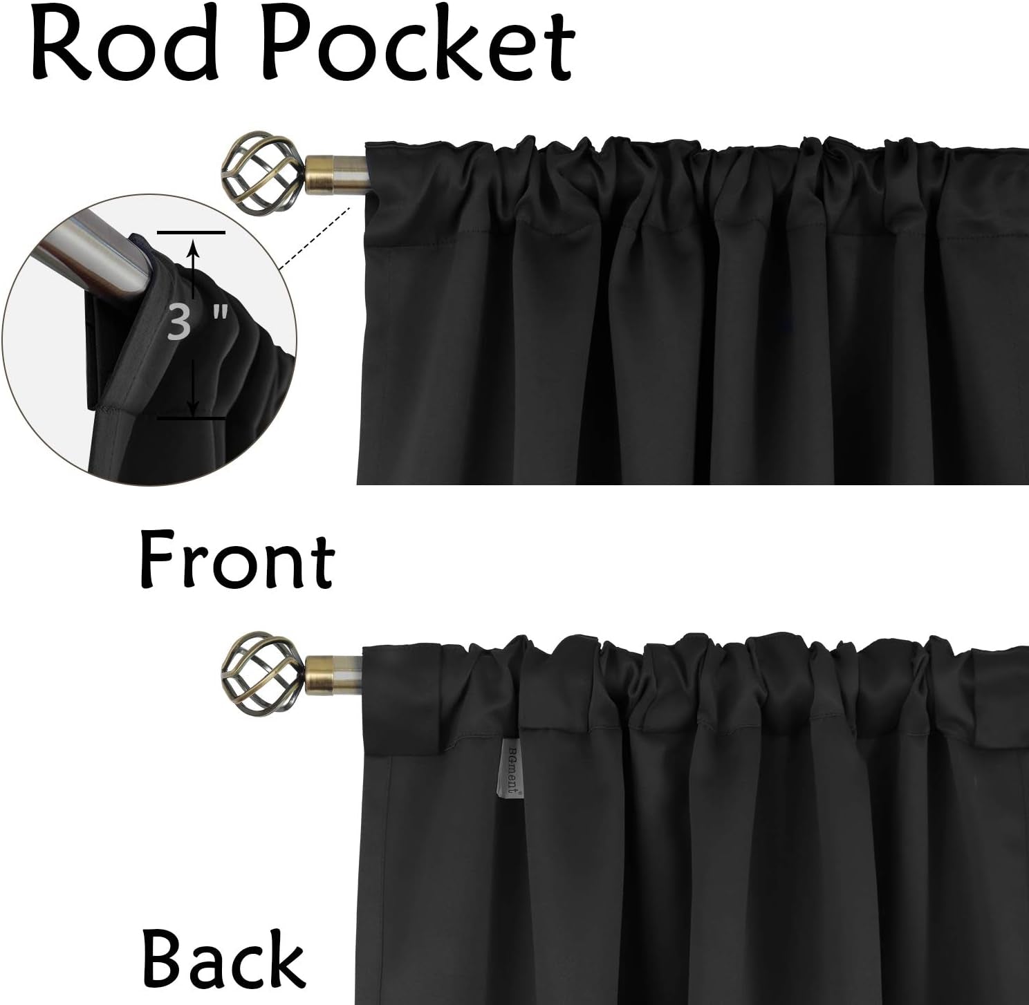 Black Small Kitchen Window Curtains over Sink - 36 Inch Length Rod Pocket and Back Tab Thermal Insulated Short Curtains for Cafe/Rv Camper/Bathroom, 2 Panels, Each 34 X 36 Inch