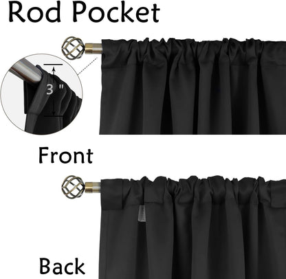 Black Small Kitchen Window Curtains over Sink - 36 Inch Length Rod Pocket and Back Tab Thermal Insulated Short Curtains for Cafe/Rv Camper/Bathroom, 2 Panels, Each 34 X 36 Inch