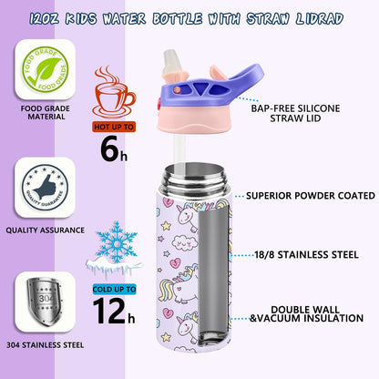 Kids Sublimation Tumbler,12Oz Sublimation Water Bottle Blanks,Straight Stainless Steel Todder Sippy Cup,Double Wall Insulated Sippy Tumbler with Handle,Shrink Films,Leak Proof (Purple)