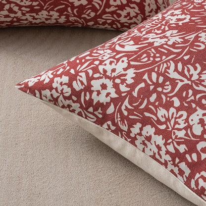Floral Pillow Covers 18X18 Set of 2, Neutral Linen Decorative Throw Pillow Covers for Sofa Couch Outdoor Living Room, Farmhouse Cushion Covers, Red