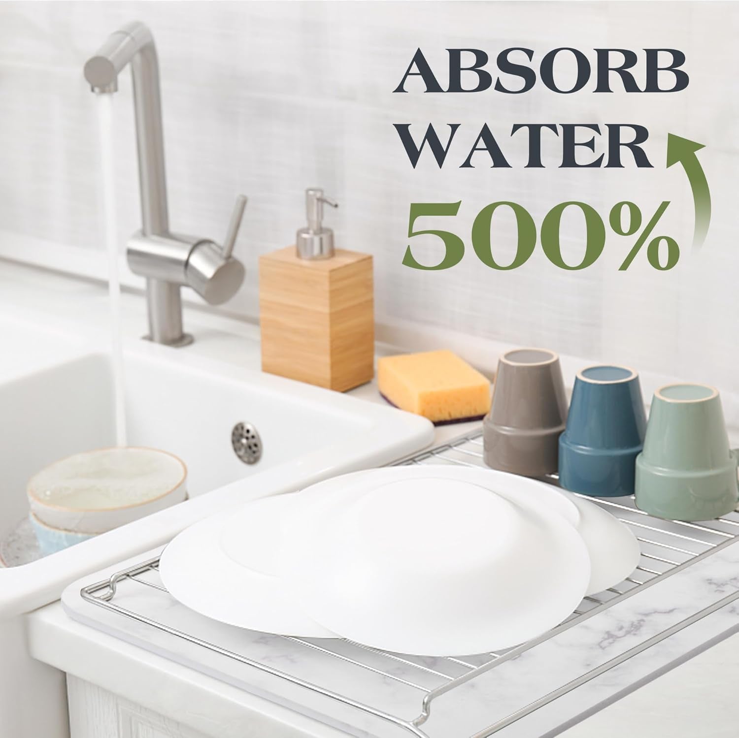 13.8 x 17.7 Inch Super Absorbent Marble Stone Drying Mat for Kitchen Counter - Quick Dry Diatomaceous Earth Dish Mat (1 Piece)
