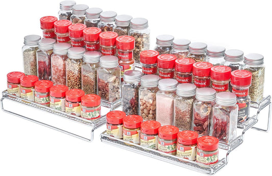 Spice Rack Organizer for Cabinet, 4 Tier Seasoning Organizer, Expandable Shelf,Step Storage Holder, Kitchen Cabinet Countertop,With Protection Railing, Metal (Chrome2 PC)