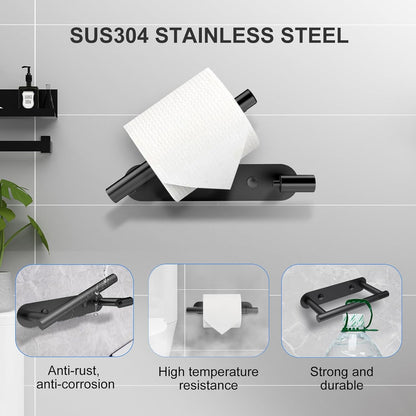 Toilet Paper Holder Adhesive or Screw-In Matte Black Bathroom Toilet Paper Roll Holders Wall Mount Stainless Steel Tissue Holder for Bathroom Hardware Accessories