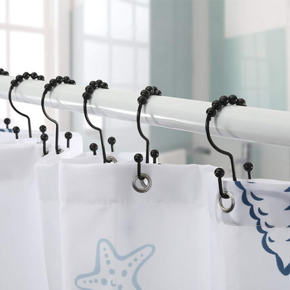 Shower Curtain Hooks,  Shower Curtain Rings, Stainless Steel Black Shower Curtain Hooks, Shower Curtain Rings Rust Proof, Free Sliding Double Shower Hooks for Shower Curtain & Liners (Black)