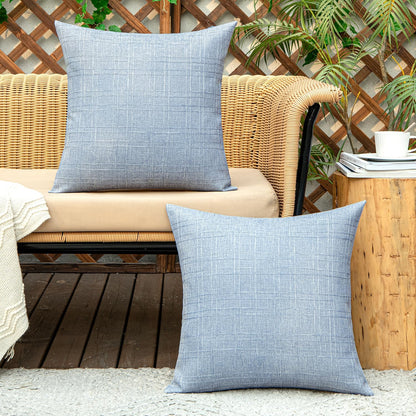 Outdoor Waterproof Throw Pillow Covers Decorative Farmhouse Water Resistant Cushion Covers for Tent Patio Garden Couch Sofa Pack of 2, 20X20 Inch Light Blue