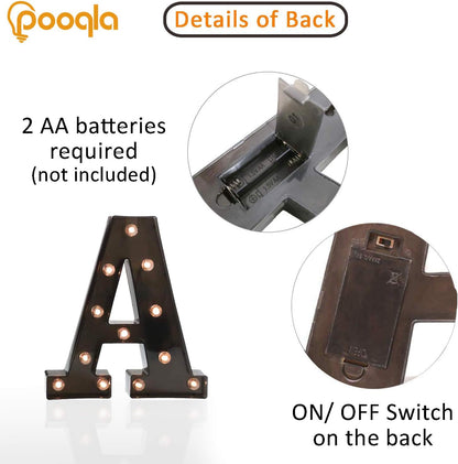 Light up LED Letter Marquee Sign - Alphabet Marquee Letters with Lights for Wedding Birthday Party Christmas Night Light Lamp Home Bar Decoration A, Black