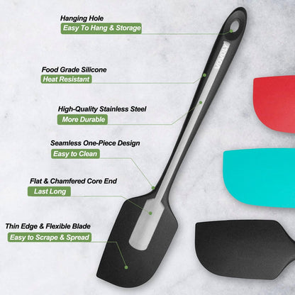 Silicone Spatula for Kitchen, 600°F Heat Resistant Spatulas for Baking, Cooking, Scraping,And Mixing, Non Stick Kitchen Utensils, BPA Free, 11.2 IN, 3 Pack, Black