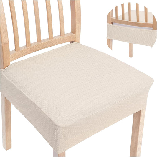Stretch Jacquard Seat Covers for Dining Room Chairs Set of 2, Removable Washable Chair Seat Protector Slipcovers, No Rear Covers, Beige