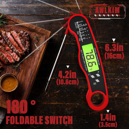 Meat Thermometer Digital - Instant Read Waterproof Food Thermometer with Backlight for Cooking, Grill, Candy, Kitchen & Stocking Stuffers for Men - Red