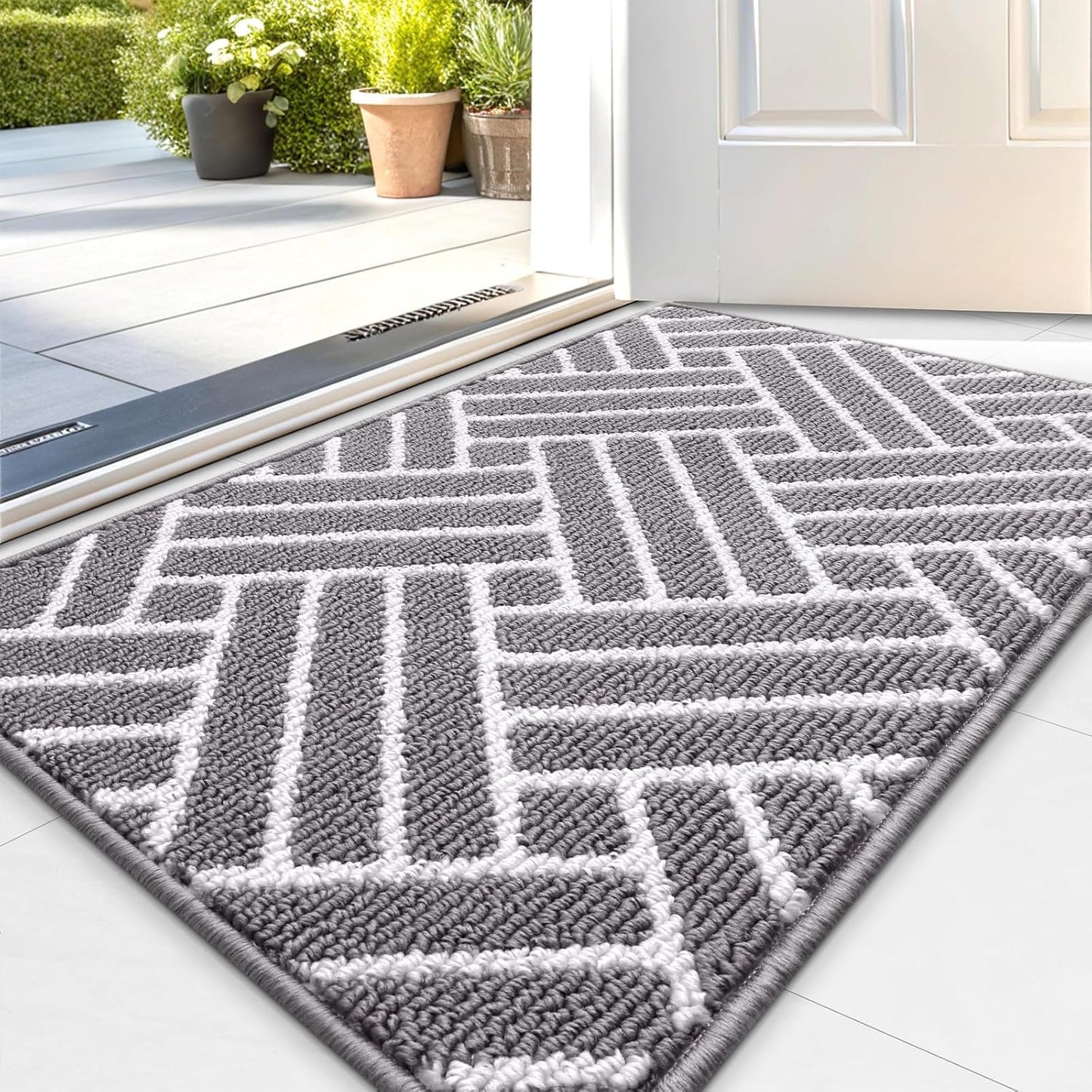 Indoor Door Mat, 32X20 Inch, Dirt Resistant and Absorbent, Non-Slip Rubber Backing Floor Mats, Easy Clean Low-Profile Doormat for Entryway, Front Door, and inside Entrance, Grey