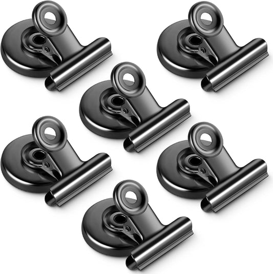 6 Pack Magnetic Clips Heavy Duty, Magnet Clips for Fridge, Refrigerator Magnets, Strong Magnetic Clip,Scratch Free Magnets with Clip for Refrigerator, Whiteboard, Classroom, Locker(Black)