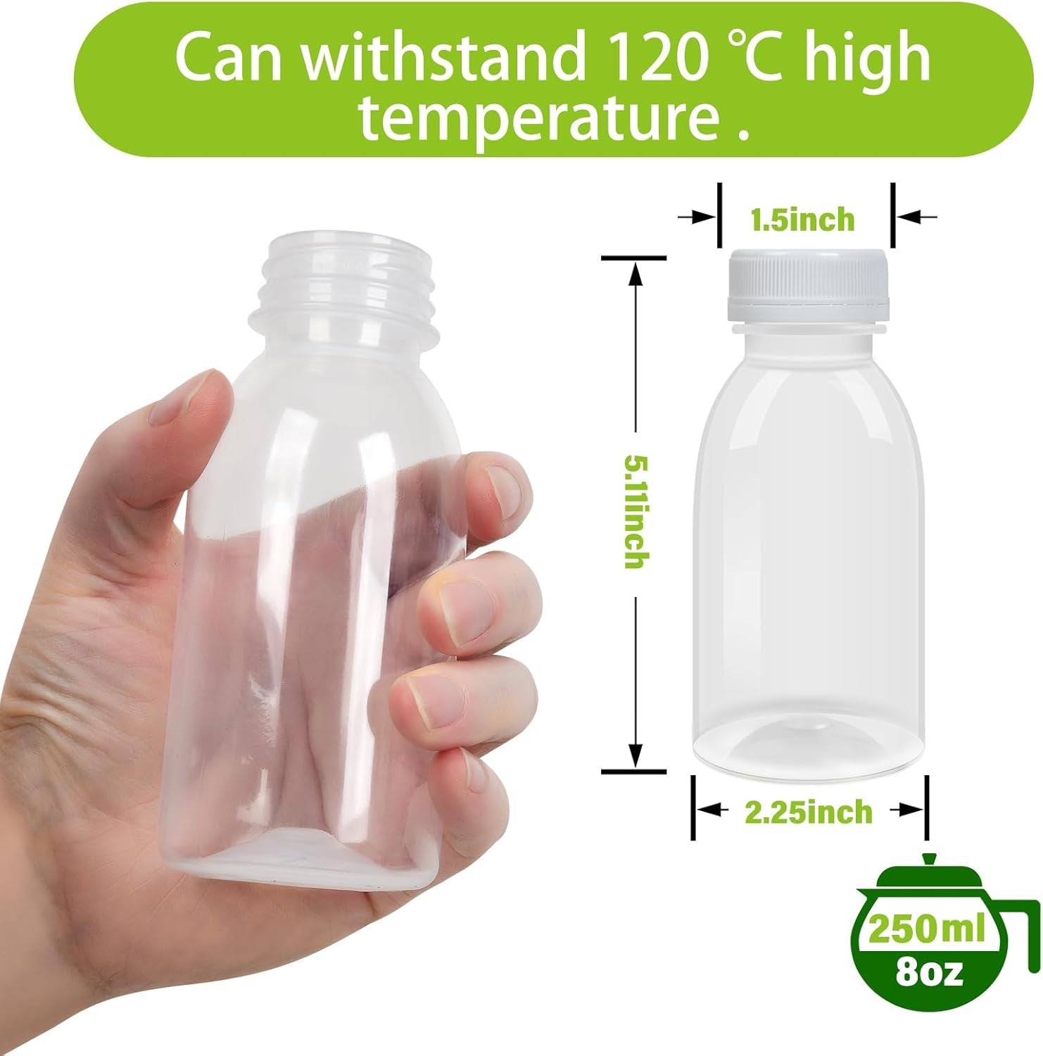 Dishwasher Safe 8Oz Small Plastic Bottles with Caps Reusable BPA Free PP5 Juice Milk Water Smoothie Bottle Heat-Resistant Refillable